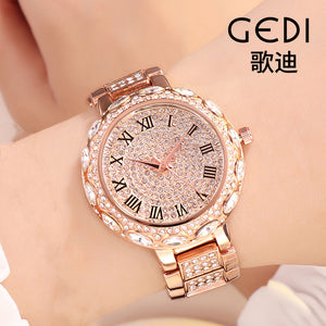 GEDI New Women watch diamond steel strap fashion hot sale waterproof quartz lady party causal watch 8095