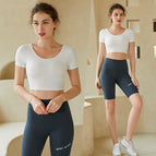 2022 new yoga clothes women's back short-sleeved cross-fit stretch sports fitness suit 216+181