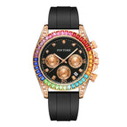 PINTIME Watch for men Six-Pin Colorful Crystals Silicone fashion Calendar quartz men's Watch 2742