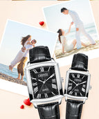 CHENXI Casual Couple Watch Morning Calendar Quartz Watch 079a Square Men and women Watch CX-079A Leather