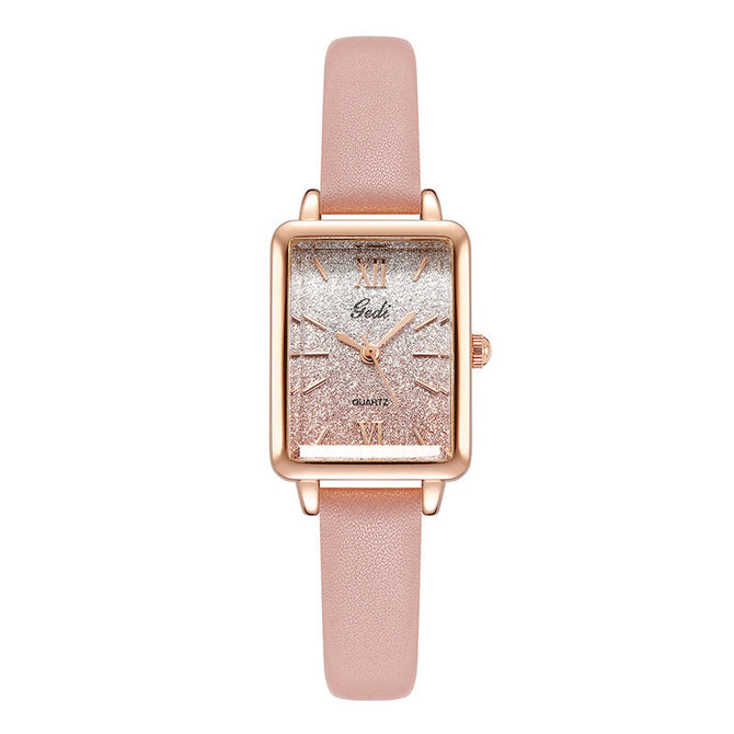Gedi Women's Fashion Special Interest Light Luxury Creative Gradient Small Square Plate Student Belt Quartz women Watch 13033