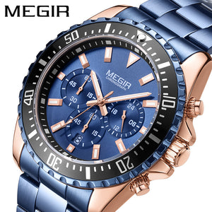 Megir Men's Watch Large Dial Chronograph Calendar Steel Belt Business Quartz Watch 2064