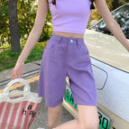 JEANS high-waist candy-colored denim five-point pants women's 2022 Korean version of high-waisted thin fresh casual pants 0567