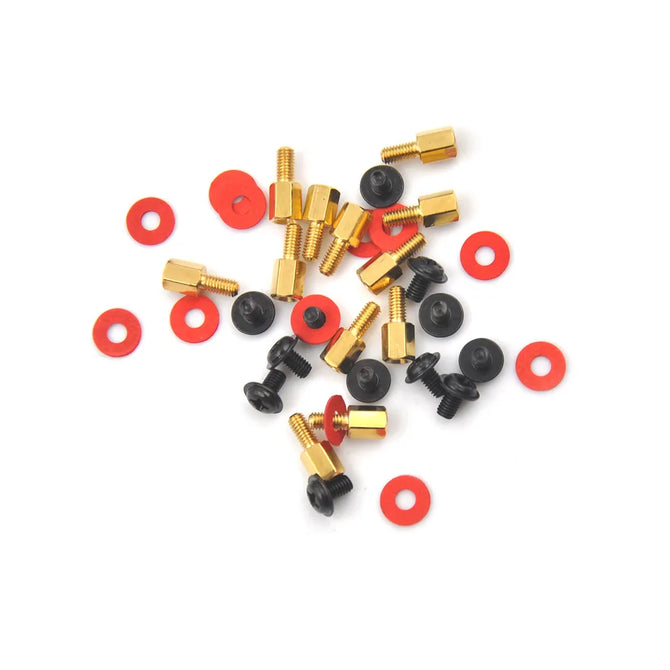 12Pcs/set 6.5mm 6-32-M3 Computer Golden Motherboard Riser+Silver Screws + Red Washers