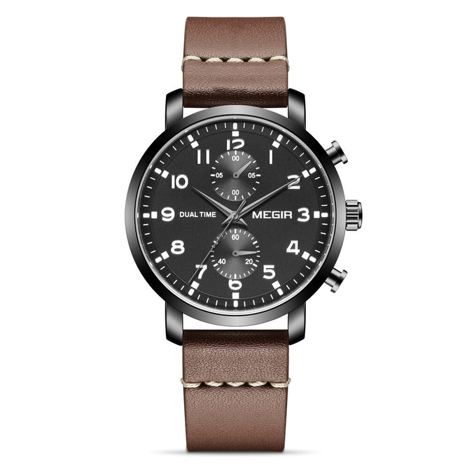Megir Watch Men's Business Multifunction Chronograph Steel Belt Quartz men Watch 2160g