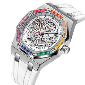 ONOLA Men's watch New Rainbow Diamond Automatic Mechanical Watch Men's Silicone Band Waterproof Watch ON3834D