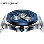 Makambako men's watch Sun Moon Star Multi-Function Waterproof Watch Men's Stainless Steel Octagonal Shell Calendar Watch