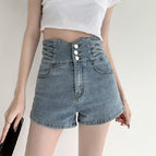 JEANS washed retro denim shorts women's 2022 new Korean version of the ultra-high waist thin niche a-line hot pants 228