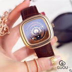 Guou 8150 Large Square Dial Watches Calendar Watches Hight Quality Genuine Leather Luxury Lady Gift Quartz Wristwatches