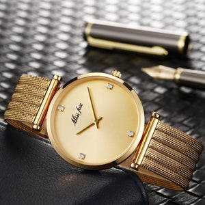 MISSFOX watch Swiss fashion simple temperament diamond luminous stainless steel ladies watch 2559