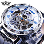 Winner Watch Men's Fashion Casual Classic Popular Rhinestone Hollow Manual Mechanical men Watch SLZg48