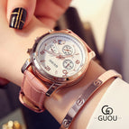 GUOU8175 Hong Kong ancient European ladies watch three-eye multifunctional belt classic retro casual quartz watch women's watch