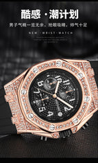 Men's Watch Retro Personalized Diamond-Embedded Large Dial Timing Function Luminous men casual Quartz Watch 2665
