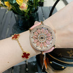 【Large stock】Diminnie Korean Version Full Diamond Belt Women's Watch Fashionable Classy Rotating Large Dial Ladies