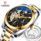 CHENXI Men's Mechanical Watch Waterproof Sun Moon Star Automatic Skeleton Watch Men's Mechanical Watch CX-8801