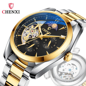 CHENXI Men's Mechanical Watch Waterproof Sun Moon Star Automatic Skeleton Watch Men's Mechanical Watch CX-8801