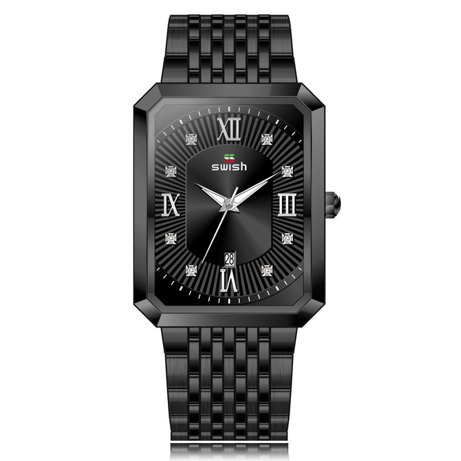SWISH 0118 New rectangular men's steel belt simple sports outdoor calendar quartz watch waterproof watch