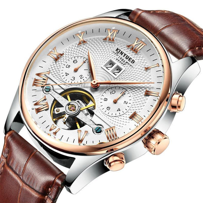 KINYUED Swiss Automatic Skeleton Tourbillon Mechanical Watch Men's Classic Mechanical Watch JYD-J012