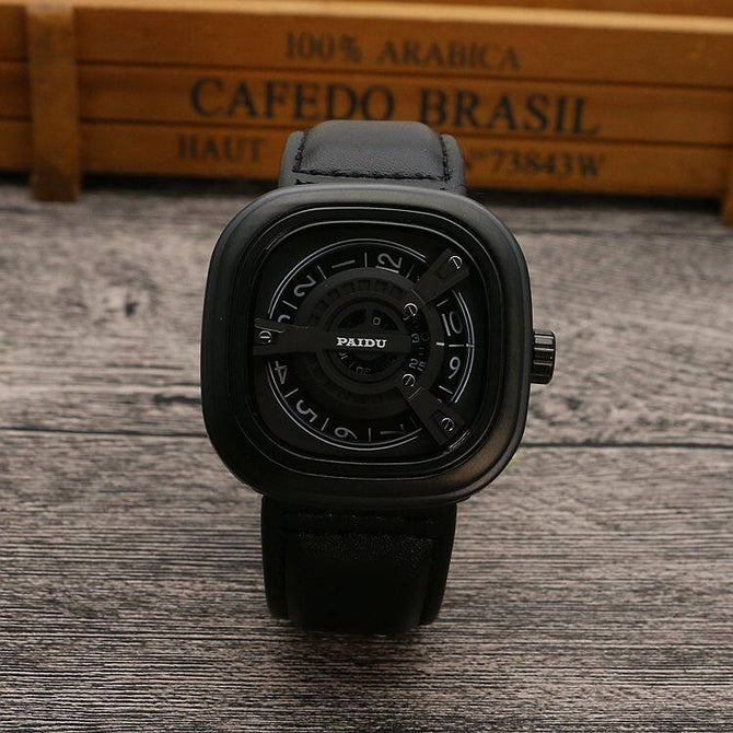 Punk Square Turntable Boys Watch Trendy Men's Turntable Fashion Clock All-Match Belt Quartz Watch 58991