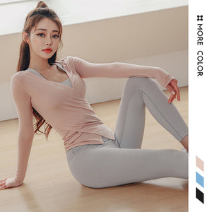 Women New sports top ins V-neck high elastic waist slim running Yoga suit long sleeve T-shirt XK802