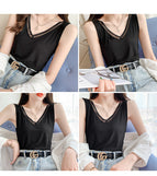 V-neck vest women's slim fit V-neck sexy lace bottoming ice silk thread can be worn outside beautiful back underwear ladies