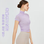New Retro Yoga Blouse T-shirt Women's Turtleneck Quick-Drying Sports Yoga Jacket Mesh Breathable Sun-Proof Yoga Clothes