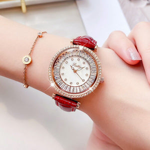 Scottie fashion diamond face temperament diamond watch ladies personality watch women's leather strap 9200