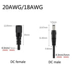 16/18/20/22awg DC Male Female Power Supply Extension Cable 5A 7A 10A 5.5x2.1mm Connector Copper Wire Current For LED Strip Light