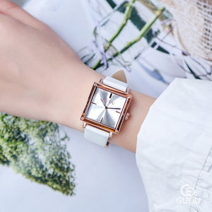 [Large Stock] GUOU 8096 Genuine Leather Square Personality Fashion All-match Simple Style Quartz Watch Waterproof Ladies Watch