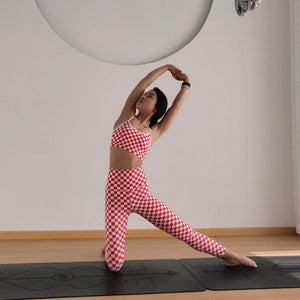 Yoga clothings Contrast color black white and red checkerboard yoga suit women's vest with chest pad sports underwear bra fitness pants