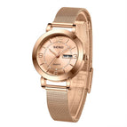 Korean Fashion Mesh Belt Fully Automatic Non Mechanical Women's Watch Luminous Waterproof Double Calendar Female Student Steel Band Watch for women