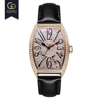 Guou 8200 Fashion Top Brand Luxury Man Watch Rose Gold Quartz Full Rhinestone Barrel Casual Genuine leather & Steel Watches