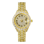 MISSFOX watch women's fashion diamond waterproof calendar full diamond face luminous ladies quartz watch 3035