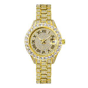 MISSFOX watch women's fashion diamond waterproof calendar full diamond face luminous ladies quartz watch 3035