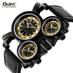 Oulm watch for men new multi time zone leather men's watch luminous trend casual quartz watch HP1167