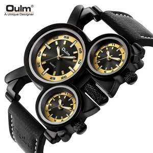 Oulm watch for men new multi time zone leather men's watch luminous trend casual quartz watch HP1167