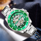 PINTIME Watch Green Automatic Mechanical Watch Luminous Waterproof Men's Watch Simple Clock 6945