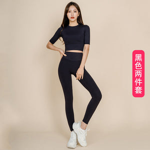 Yoga suit women's chest pad top tight-fitting high waist pants running sports fitness suit women's sports set QD20+QD35