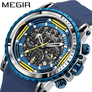 Megir Watch Men's Luminous Waterproof Chronograph Silicone Sports Watch Fashion Quartz Men's Watch 2143