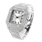 MISSFOX watch Roman scale high-end fashion diamond full diamond square men's watch women's watch round classic fashion quartz watch V324-2
