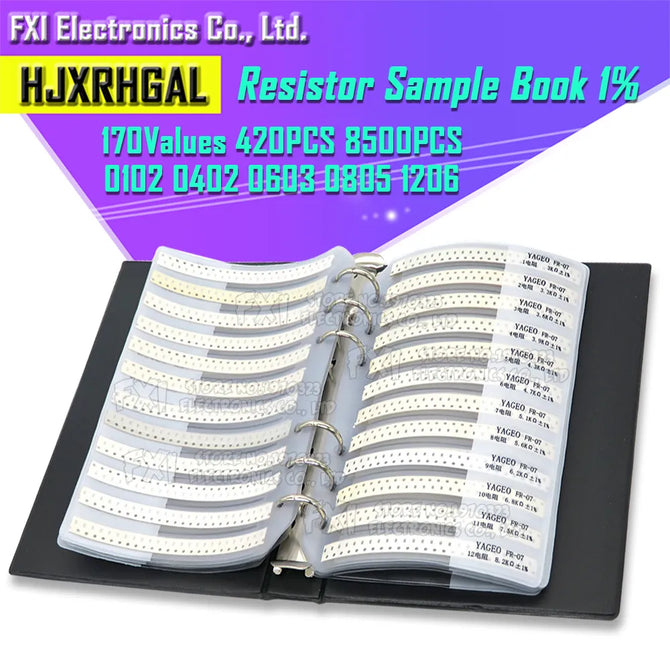 170values 4250PCS 8500pcs 0201 0402 0603 0805 1206 SMD resistor 1% 0R~10M diygba Sample Book Resistors Assortment Kit Resistors