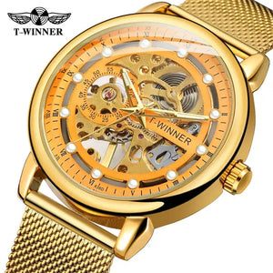 2023 New T-winner Men's Watch Fashion Hollowed-out Mesh Belt Waterproof Manual Mechanical men Watch SLZg123