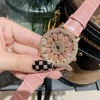 【Large stock】Diminnie Korean Version Full Diamond Belt Women's Watch Fashionable Classy Rotating Large Dial Ladies