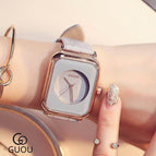 GUOU 8162 Top Brand Simple Fashion Watch Rectangle Dial Genuine Leather Quartz Watch Women Watches
