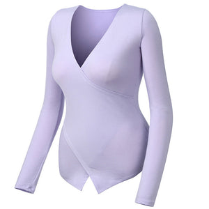 Women New sports top ins V-neck high elastic waist slim running Yoga suit long sleeve T-shirt XK802