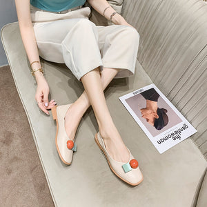 Moccasins 2022 new beanie shoes low heel drill buckle square toe single shoes women's flat 888-25