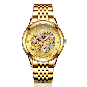 LAOGESHI dragon and phoenix steel strap couple watch mechanical hollow luminous waterproof watch automatic mechanical watch