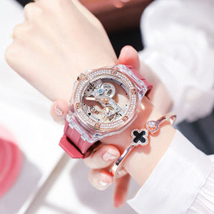 GUOU temperament fashion simple ladies watch waterproof female watch rhinestone silicone trendy mechanical women watch 8221