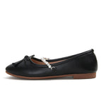 Women shoes Sheii Square Toe Bow Pearl Rhinestone Chain Mary Jane Shoes office lady casual shoes N1-105