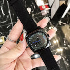 TT new women's trend personality fashion black square big red leather strap ladies watch 77005
